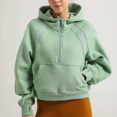 Halo Funnel Neck 1/2 Zip with Hood - Sage Green