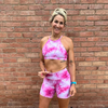 Halo High Neck Sports Bra in Pink Tie Dye