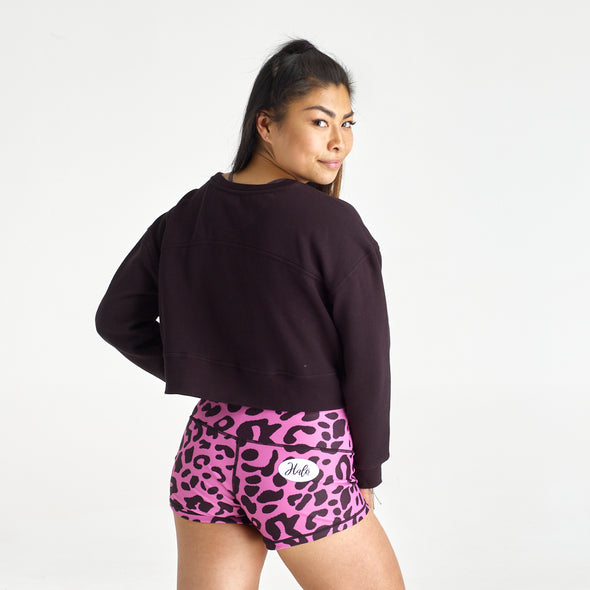 Halo Pink Leopard Crop Sweatshirt in Black